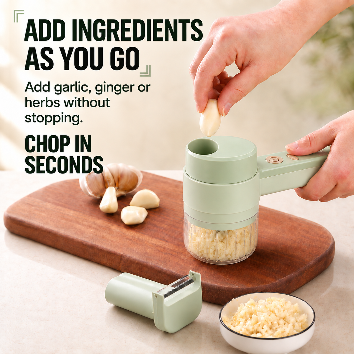 Add ingredients while the electric chopper is running