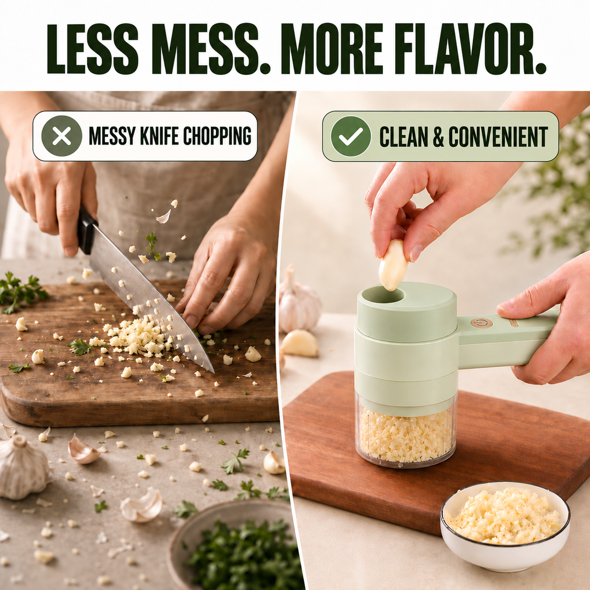 Less mess compared with manual knife chopping