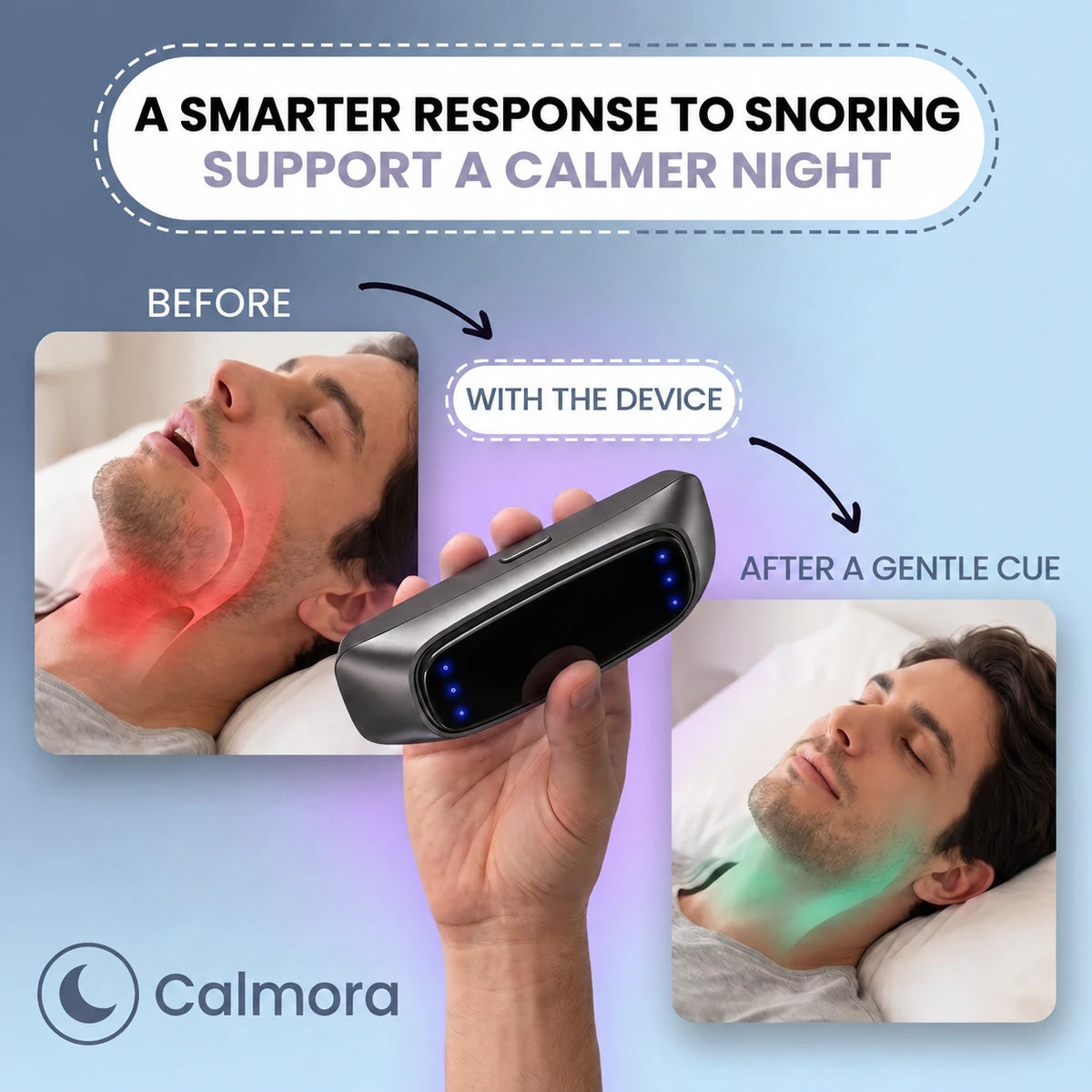 A smarter response to snoring with a gentle cue
