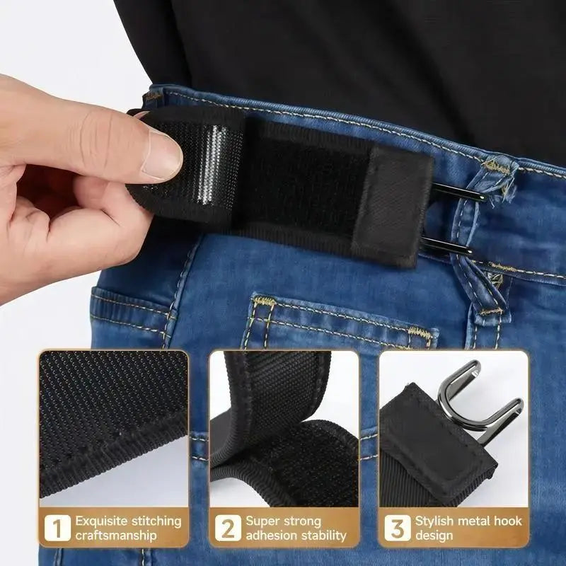 No-show belt stitching, adjustable strap and metal hook details