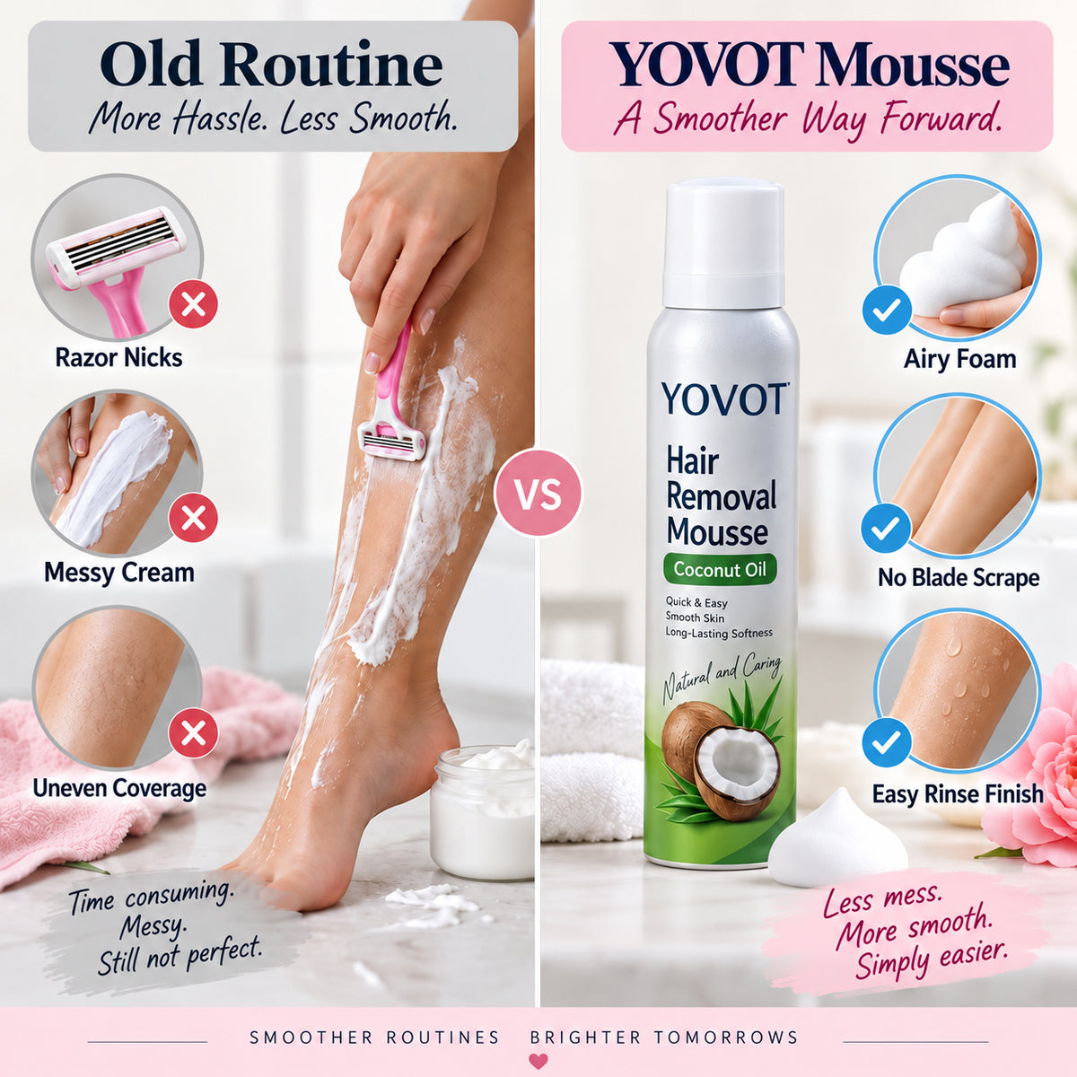 Yovot mousse routine comparison image